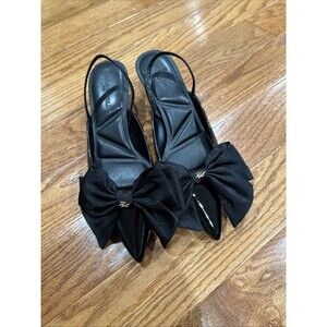 NEW Karl Lagerfeld Paris Black Bow Mules Kitten Heels Size 9.5 Pointed Toe Fancy